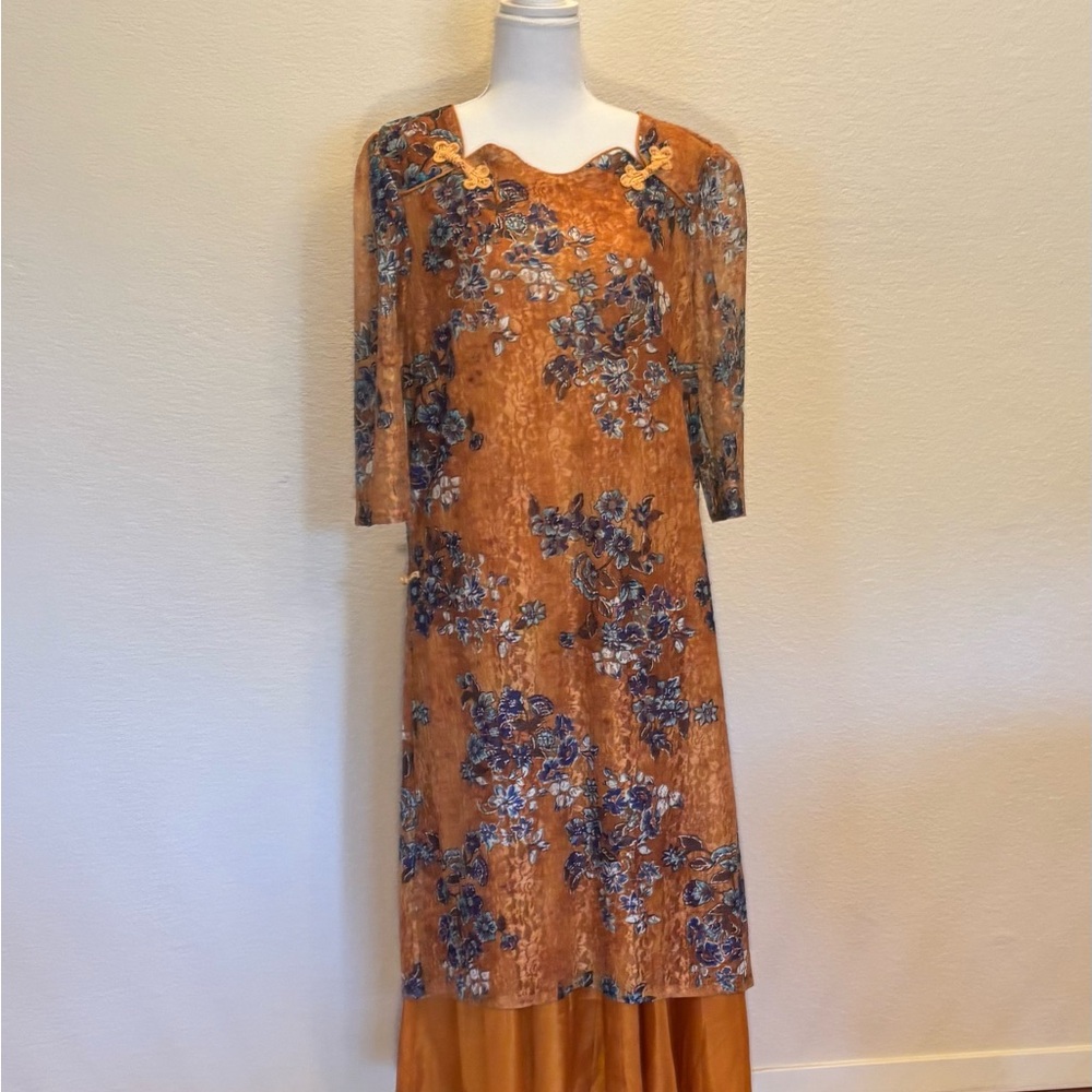 Floral Gold and Blue floral Dress